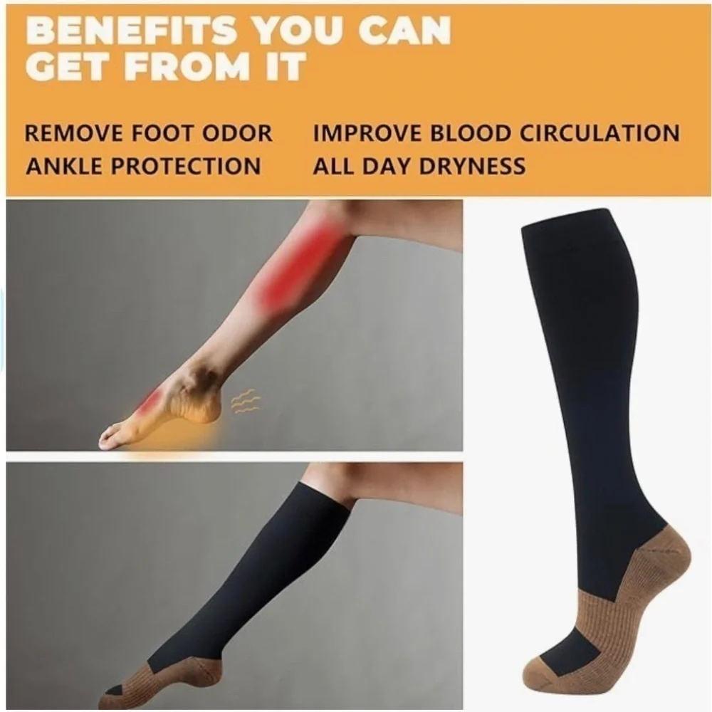 Black Copper Compression Socks, 20-30mmHg compression (1 pair)